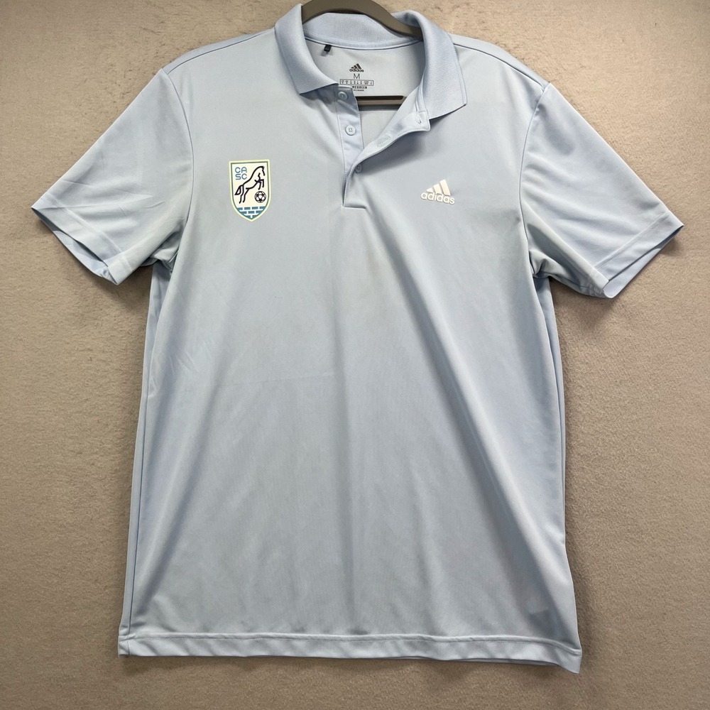 Adidas Polo Shirt Mens Medium M Blue Primegreen CASC Soccer‎ Golf Short Sleeve